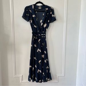 Reformation Navy Floral Wrap Dress 2